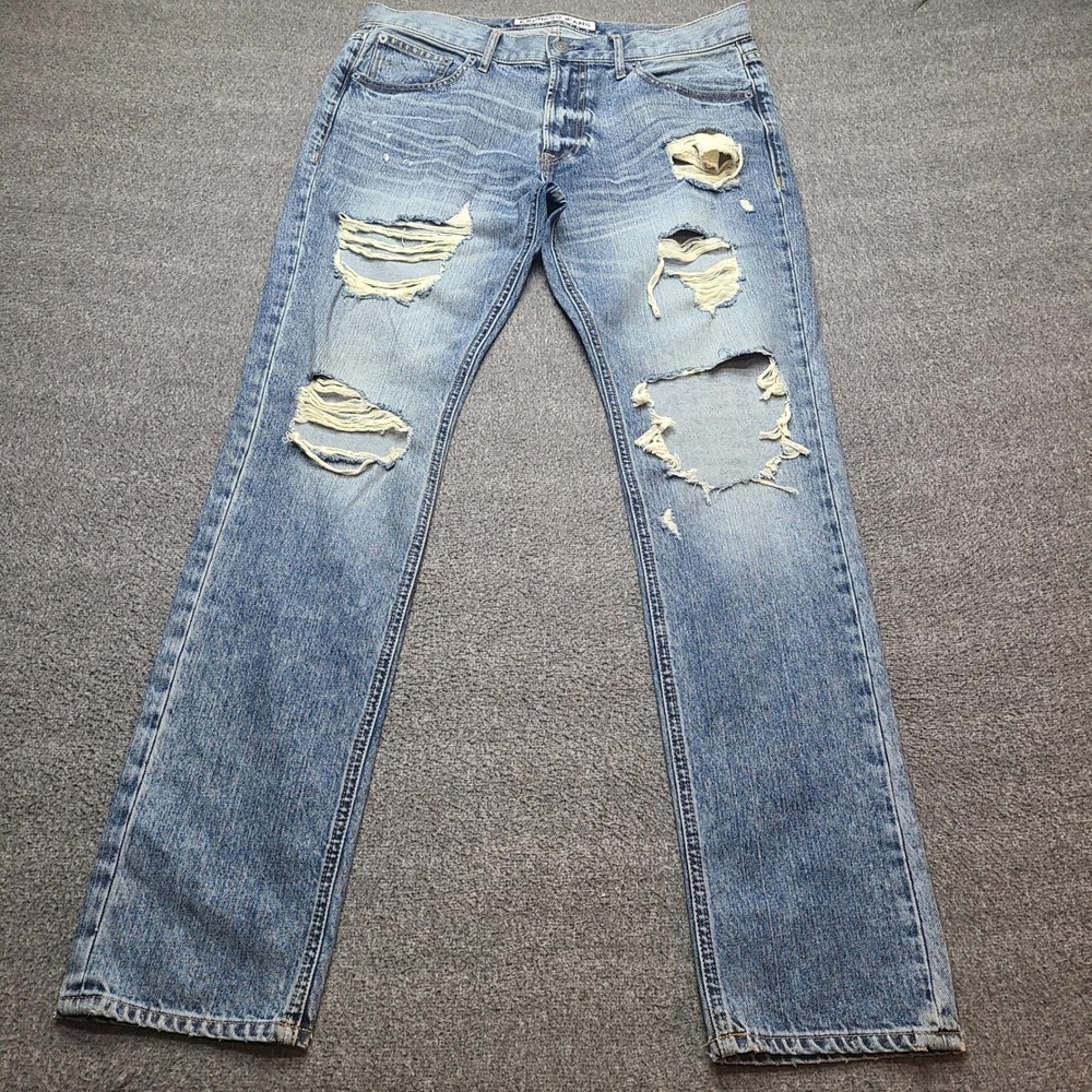 EXPRESS JEANS Rocco Slim Leg Men Jeans Blue Wash Size 34x32 Distressed‎